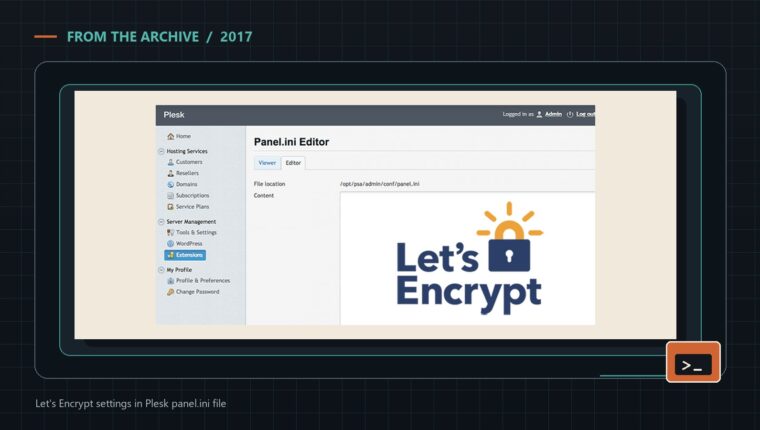 Let's Encrypt settings in Plesk panel.ini file - Bite of Tech archive header